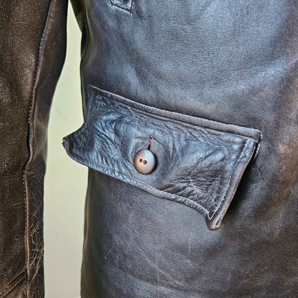 Vintage Penneys‎ Towncraft Leather Car Coat Brown 50s 60s Talon Zip Distressed - Picture 5 of 16